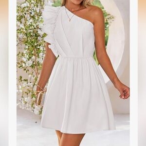 Elegant One-Shoulder White Dress